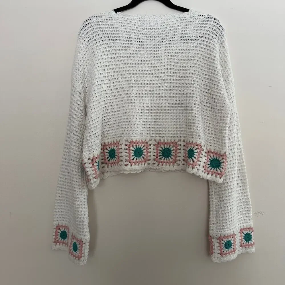 Sincerely Jules Crochet Loose Knit Bell Sleeve‎ Patchwork Sweater Sz XL